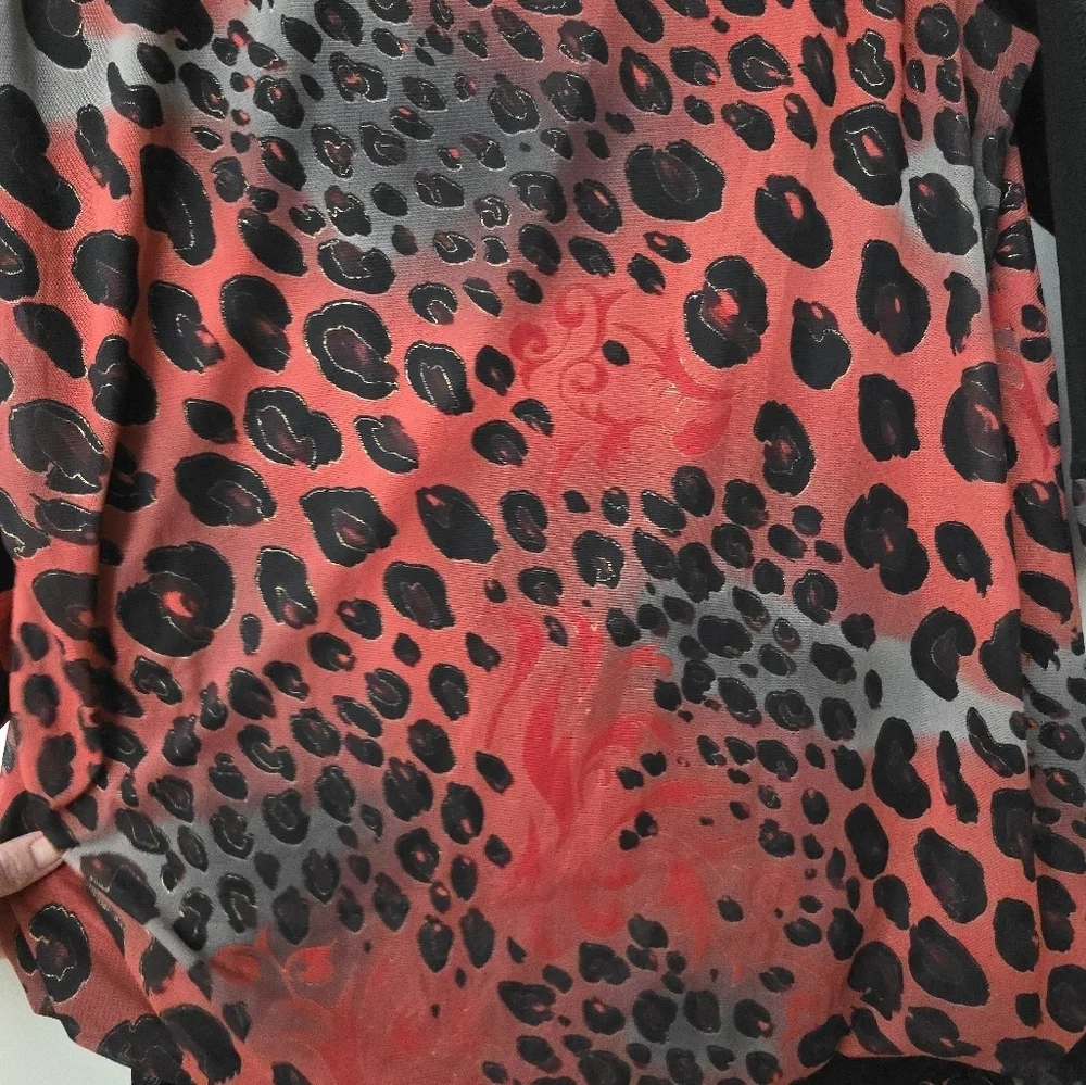 Kaktus Blouse Top Womens L Cheetah Leopard Print Red Goth Tulle